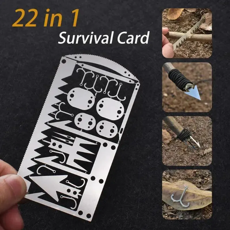 22 in 1 Pocket Credit Card Survival Card Portable Multi Tools Outdoor Survival Camping Equipment Hiking Cards EDC Survival Tool