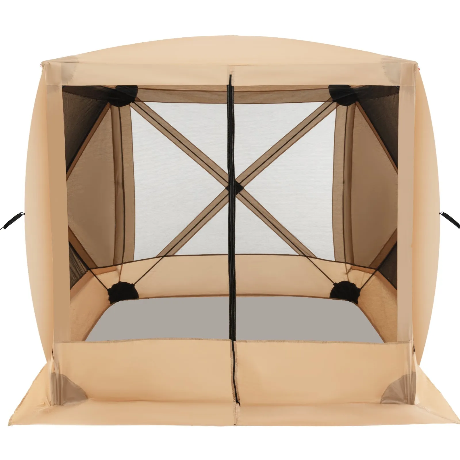 225 cm x 225 cm 4-Panel Pop up Camping Gazebo with Sunshade Cloths-Brown