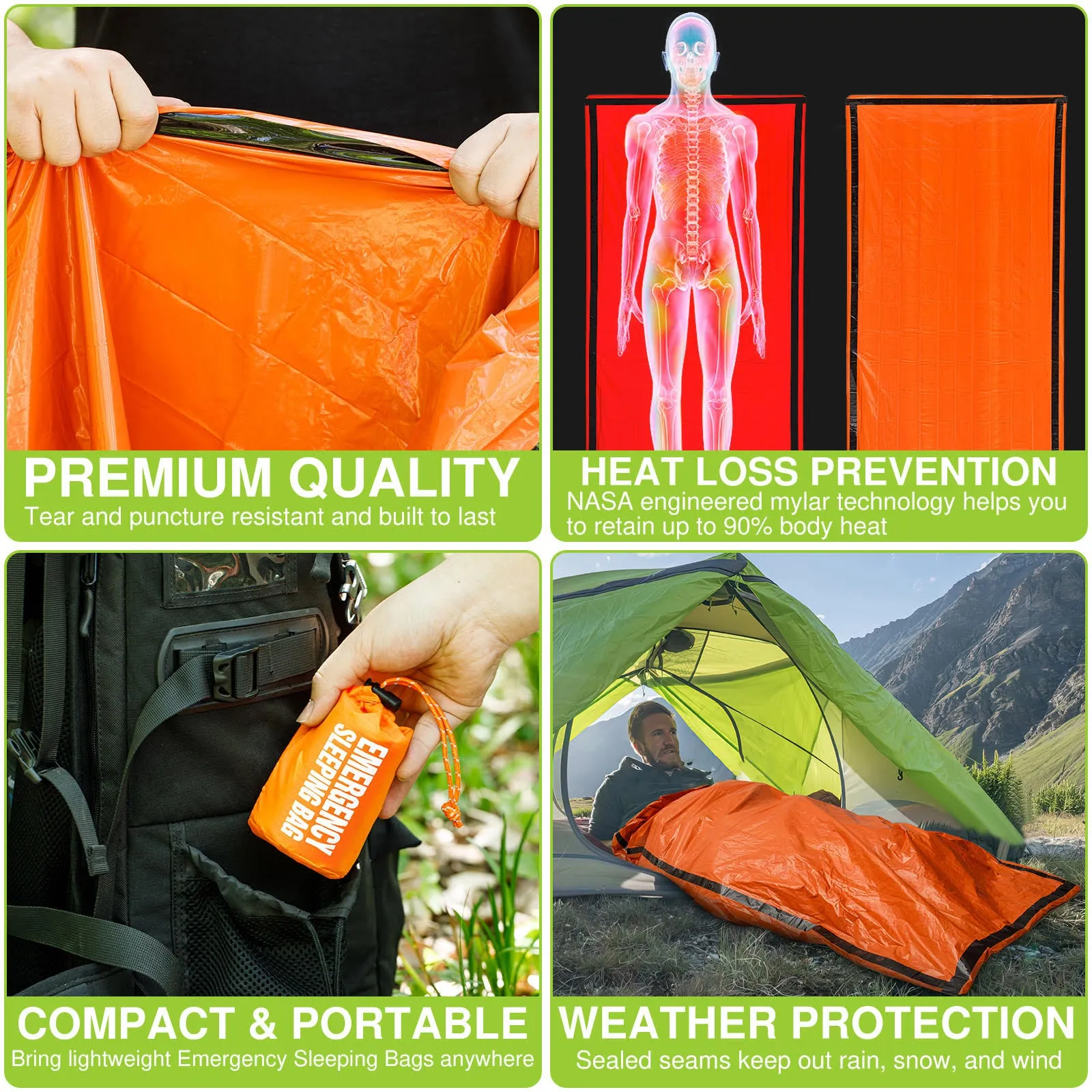 [3 Pack] Cobra Ultra-Light Emergency Sleeping Bags Survival Set - 84" x 36" - Compact, Thermal Insulated