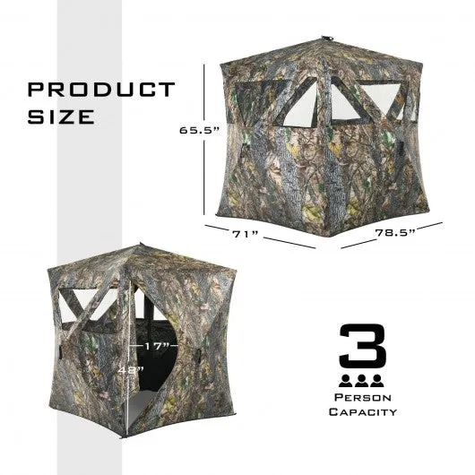 3 Person Portable Pop-Up Ground Hunting Blind with Tie-downs