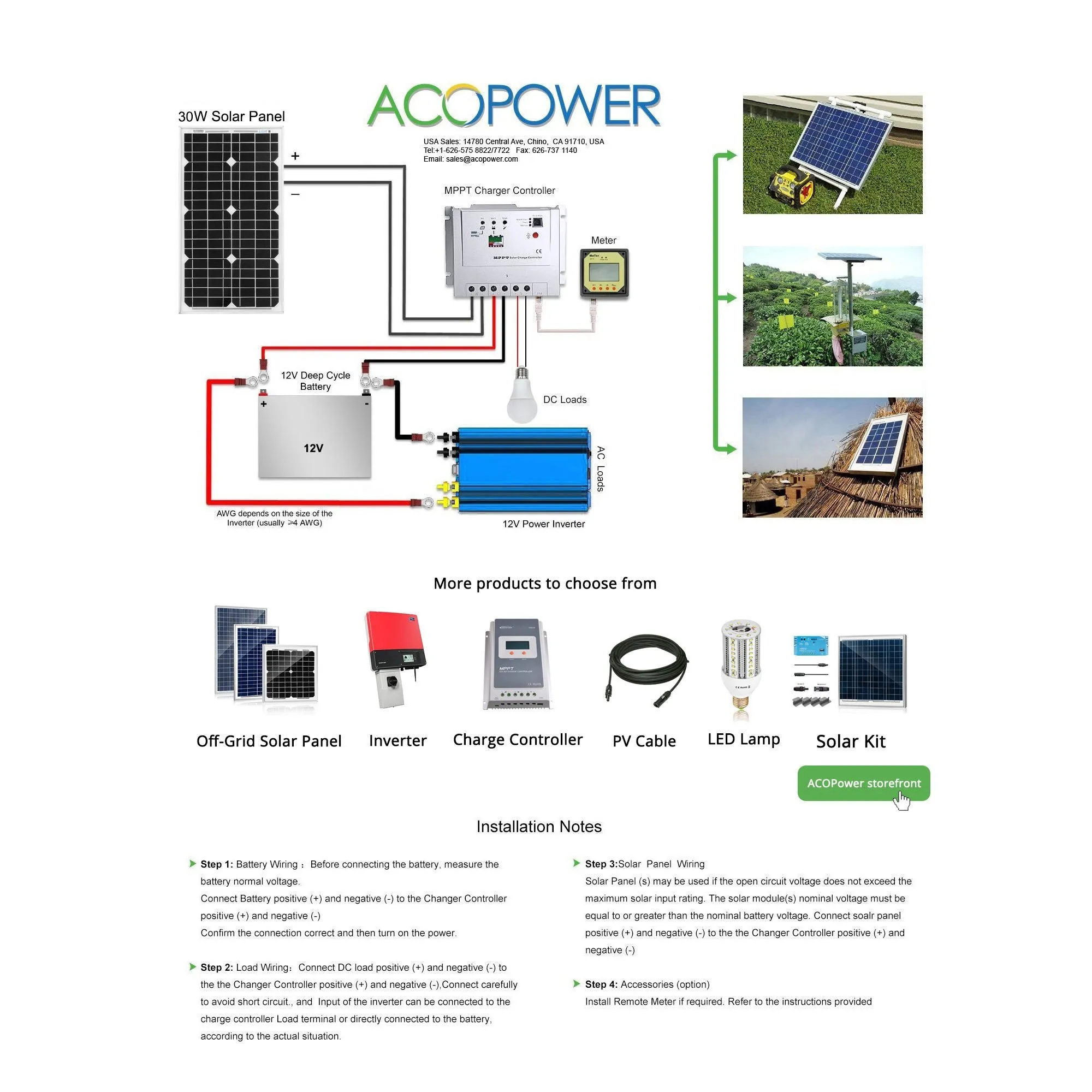 30 Watts Mono Solar Panel, 12V by ACOPOWER