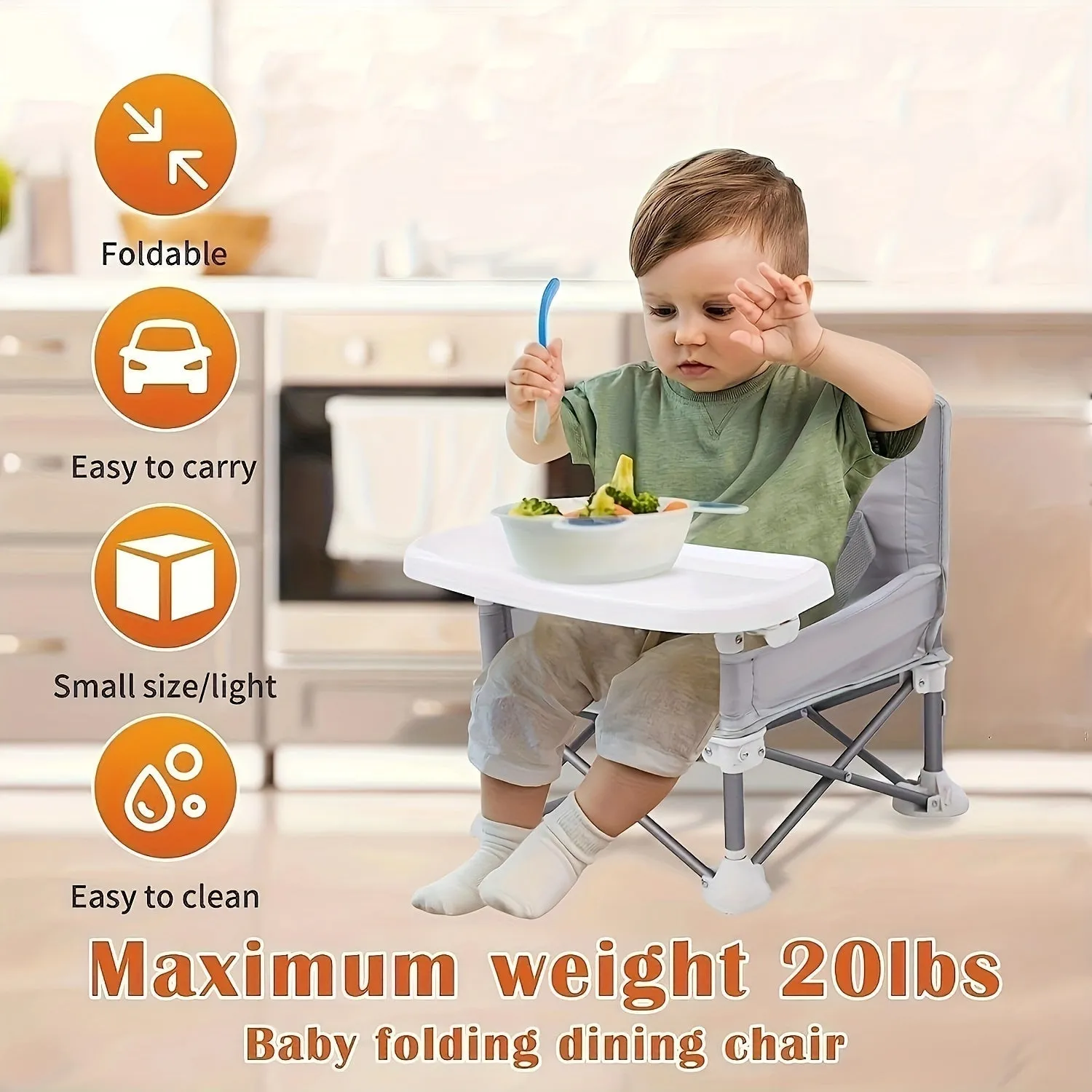 Adventurous Toddler Camping Chair - Foldable Baby Dining Table with Storage Bag, Portable Kids Feeding Chair