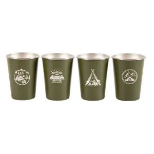 AOTU AT6657-2 4pcs Outdoor Camping Folding Stainless Steel Water Cup Set (Army Green)