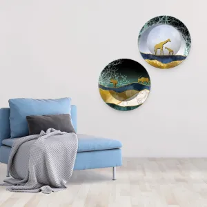 Beautiful Animals in Forest Premium Wall Hanging Plates of Two Pieces