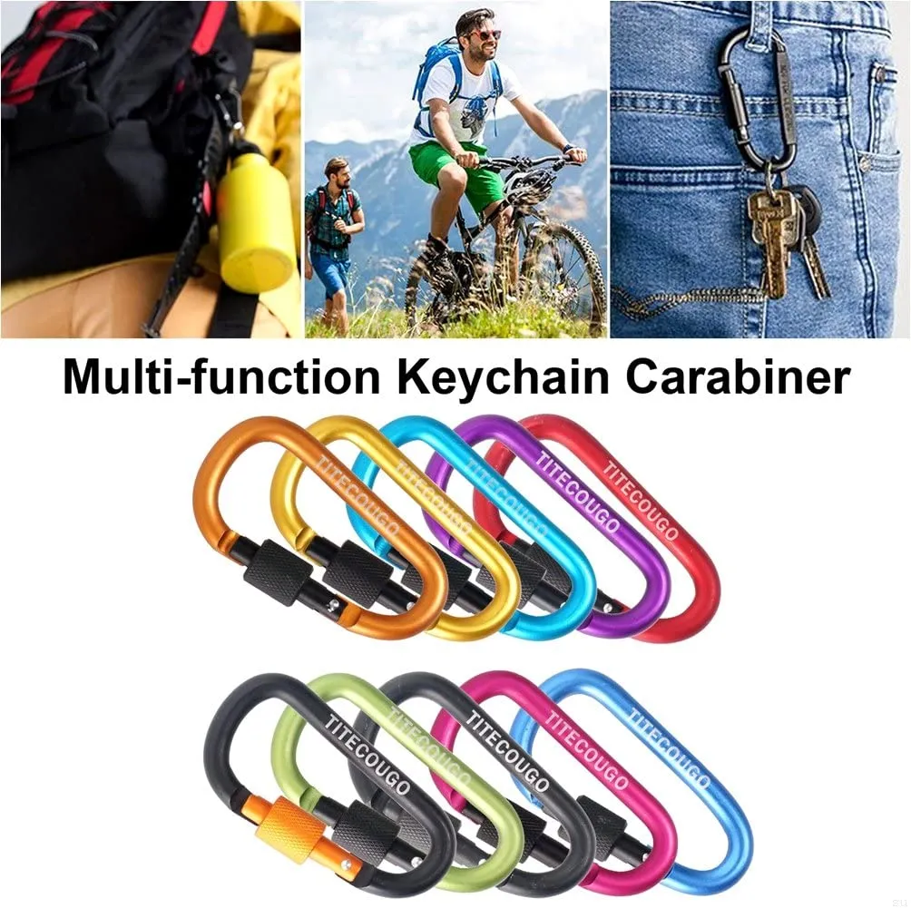 D Rings Aluminium Locking Carabiner Multi Function Tool