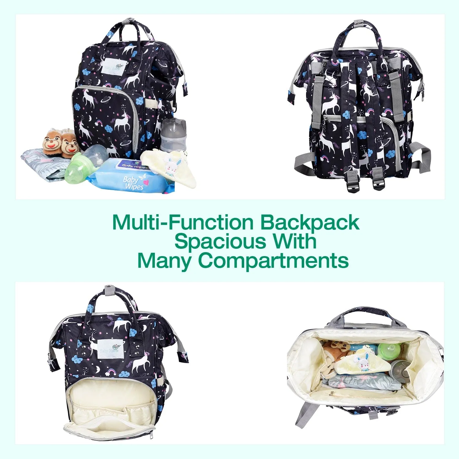 Diaper Bag 
Maternity Backpack Unicorn Black