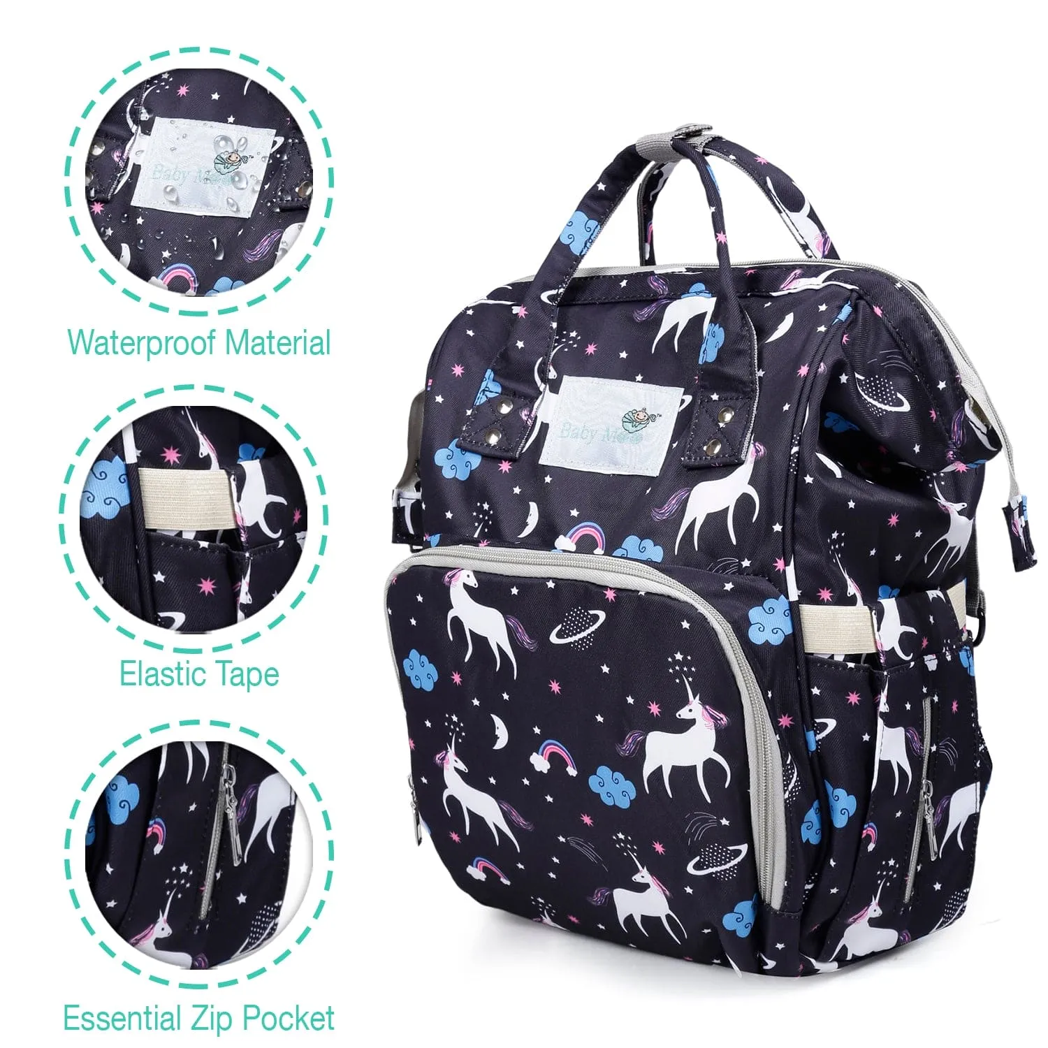 Diaper Bag 
Maternity Backpack Unicorn Black