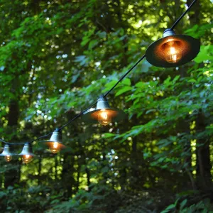 Electric Café String Lights with 10 Silver Metal Shades