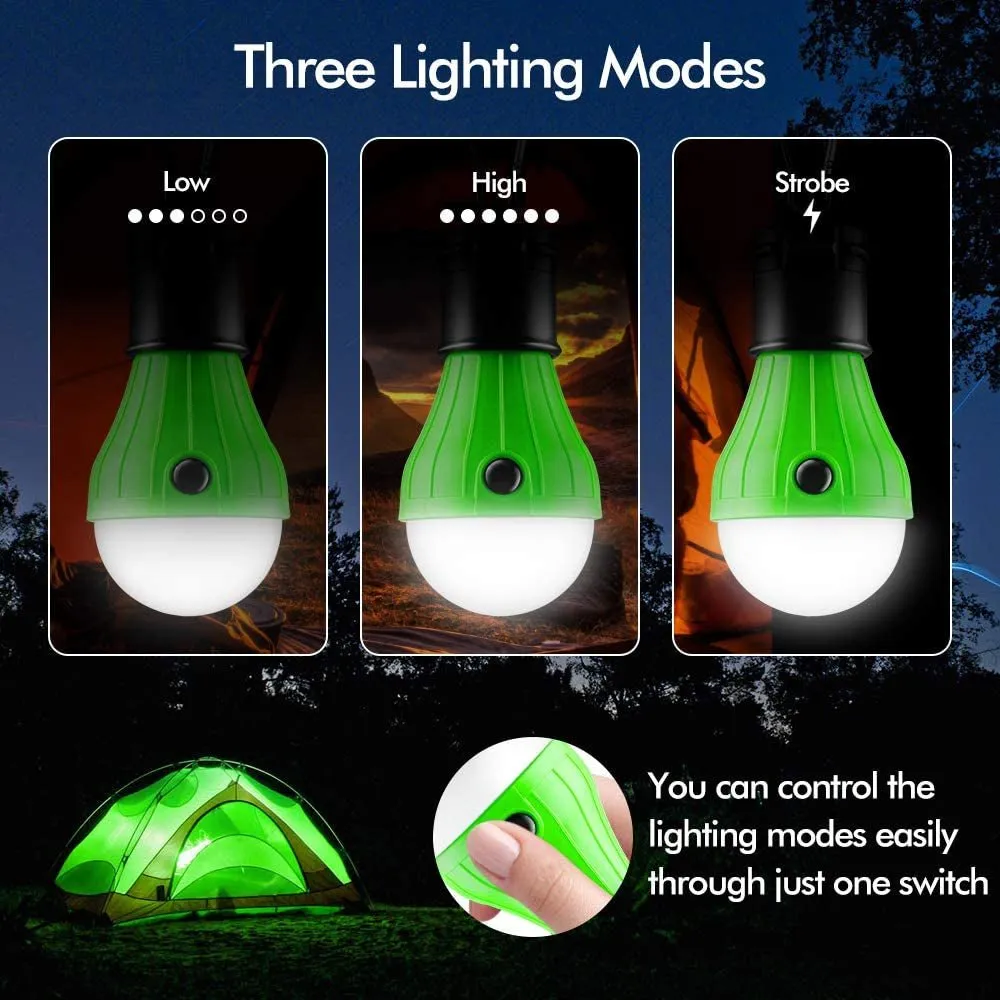 FLY2SKY Tent Lamp Portable LED Tent Light 4 Clip Hook Hurricane Emergency Lights LED Camping Light Bulb Camping Tent Lantern Bulb Camping Equipment for Camping Hiking Backpacking Fishing Outage