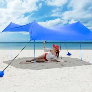 GrandShoppersHub  10 FT x 9 FT Family Beach Tent Canopy Outdoor Sunshade with 4 Poles Sandbag Anchors