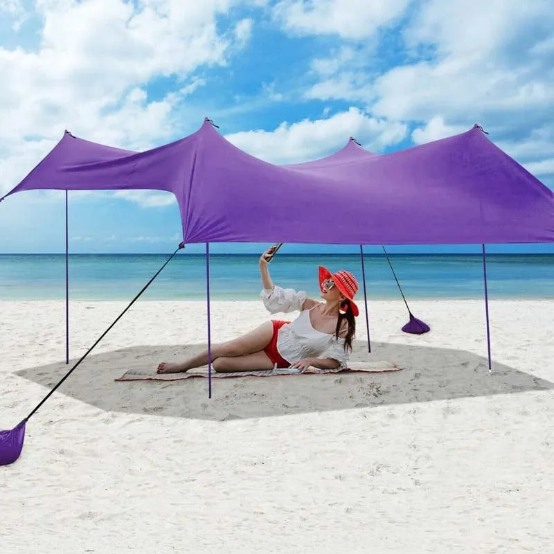 GrandShoppersHub  10 FT x 9 FT Family Beach Tent Canopy Outdoor Sunshade with 4 Poles Sandbag Anchors