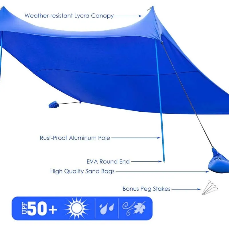 GrandShoppersHub  10 FT x 9 FT Family Beach Tent Canopy Outdoor Sunshade with 4 Poles Sandbag Anchors