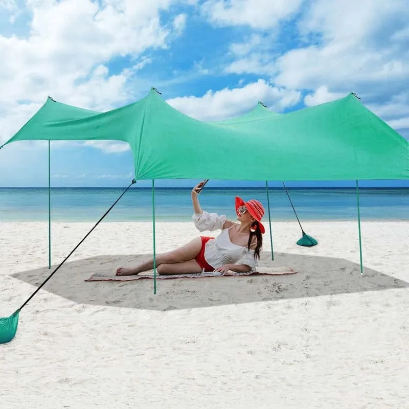 GrandShoppersHub  10 FT x 9 FT Family Beach Tent Canopy Outdoor Sunshade with 4 Poles Sandbag Anchors