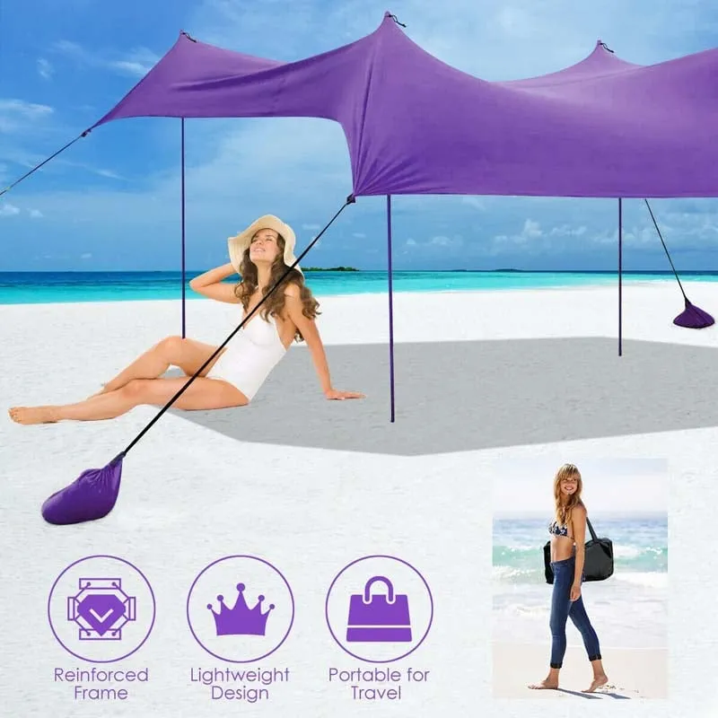 GrandShoppersHub  10 FT x 9 FT Family Beach Tent Canopy Outdoor Sunshade with 4 Poles Sandbag Anchors