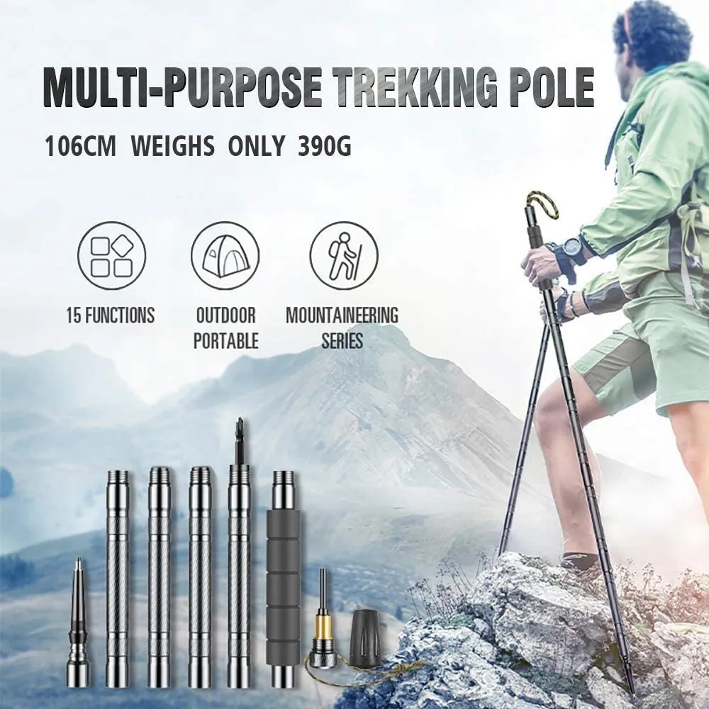 Hiking Pole 15-in-1 Multi-Function Lightweight Walking Stick Stealth Angel Survival