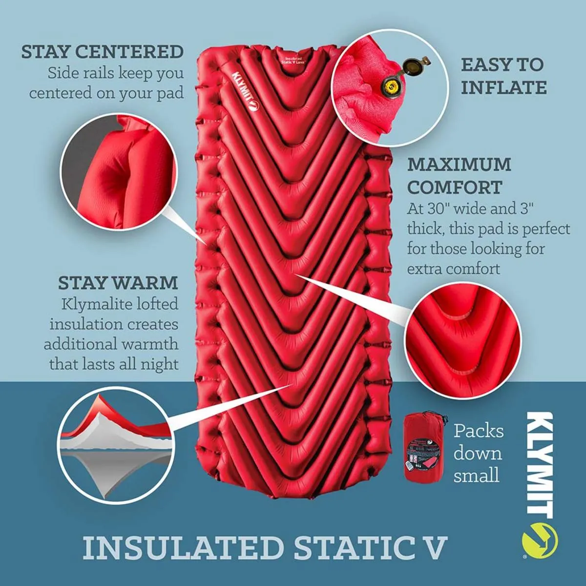 Klymit Insulated Static V Luxe Sleeping Pad - Red