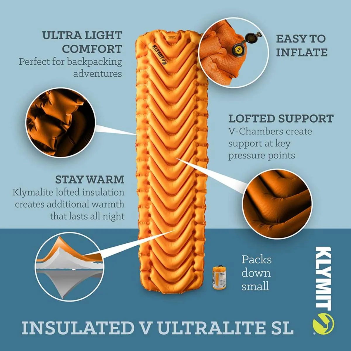 Klymit Insulated V Ultralite SL Sleeping Pad - Orange