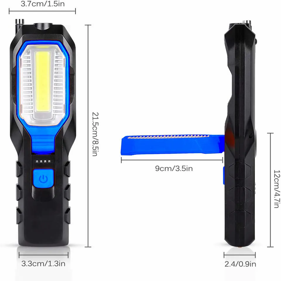 LED Working Light Rechargeable COB Magnetic Flashlight with 4 Modes Bright Lamp