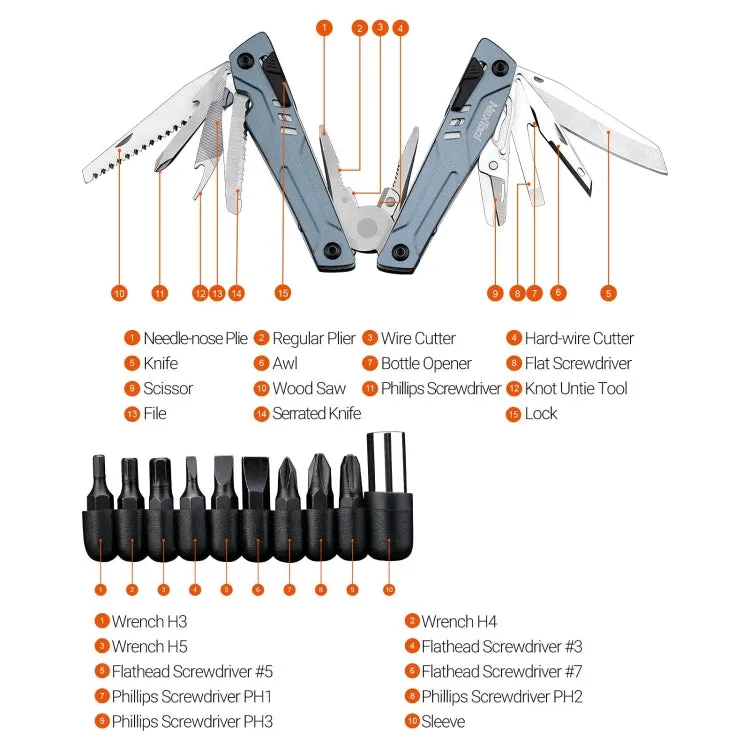 Nextool  14-In-1 Multi-Function Tools Bits Set Folding Pliers Camping Hiking Scissors Opener Ne20223