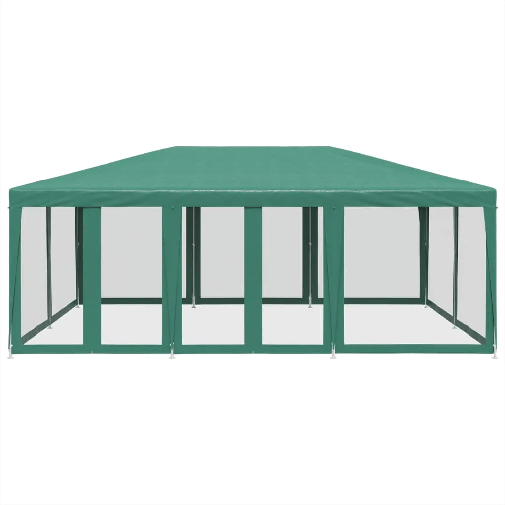 Party Tent with 10 Mesh Sidewalls Green 6x4 m HDPE