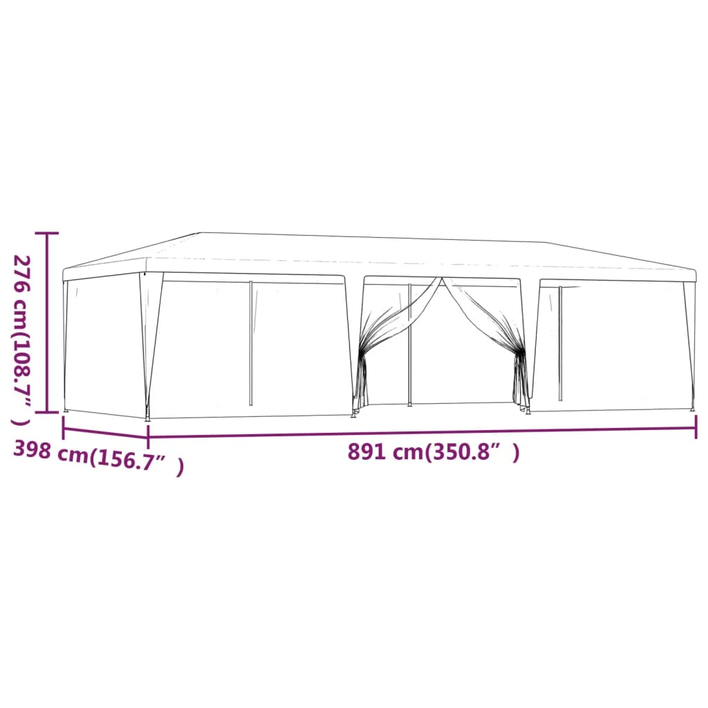 Party Tent with 8 Mesh Sidewalls Red 9x4 m HDPE