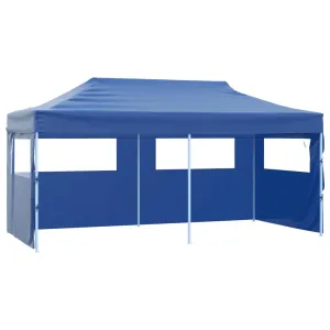 Professional Folding Party Tent with 4 Sidewalls 3x6 m Steel Blue