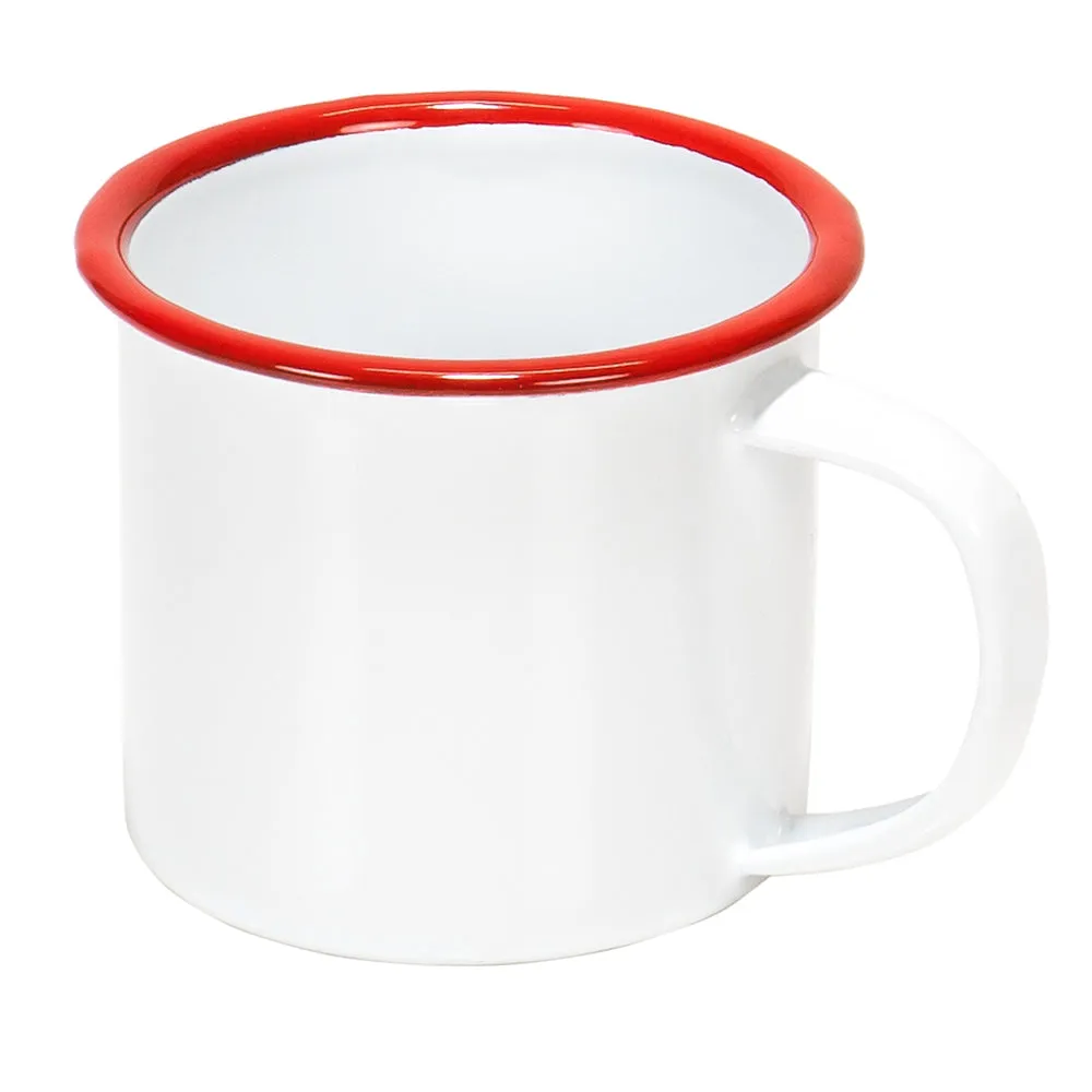 Red Co. Set of 6 Enamelware Metal Small Classic 5 Oz Round Coffee and Tea Mug with Handle, Solid White/Colored Rim