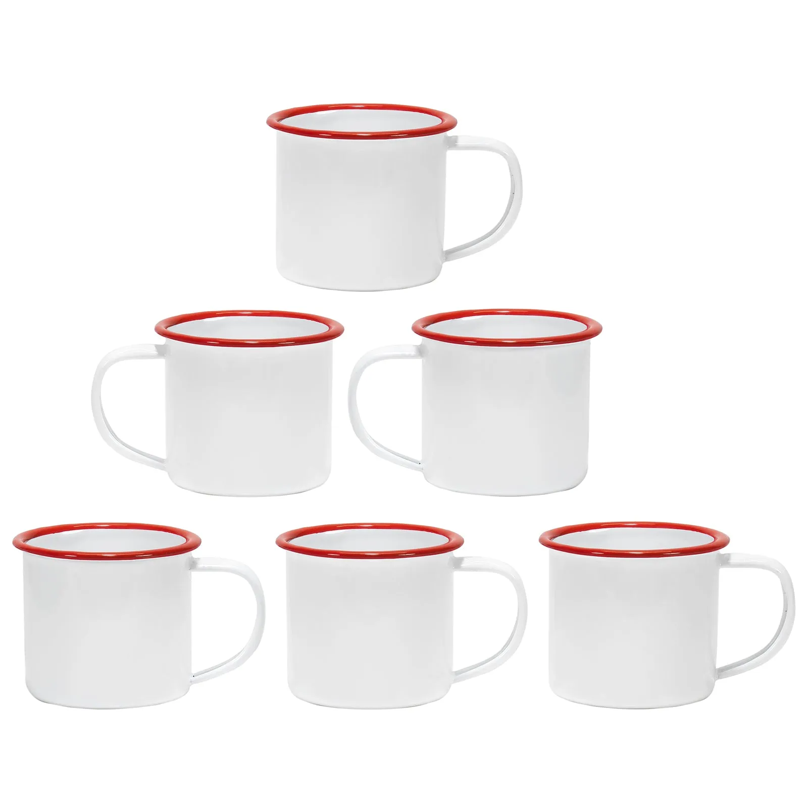 Red Co. Set of 6 Enamelware Metal Small Classic 5 Oz Round Coffee and Tea Mug with Handle, Solid White/Colored Rim