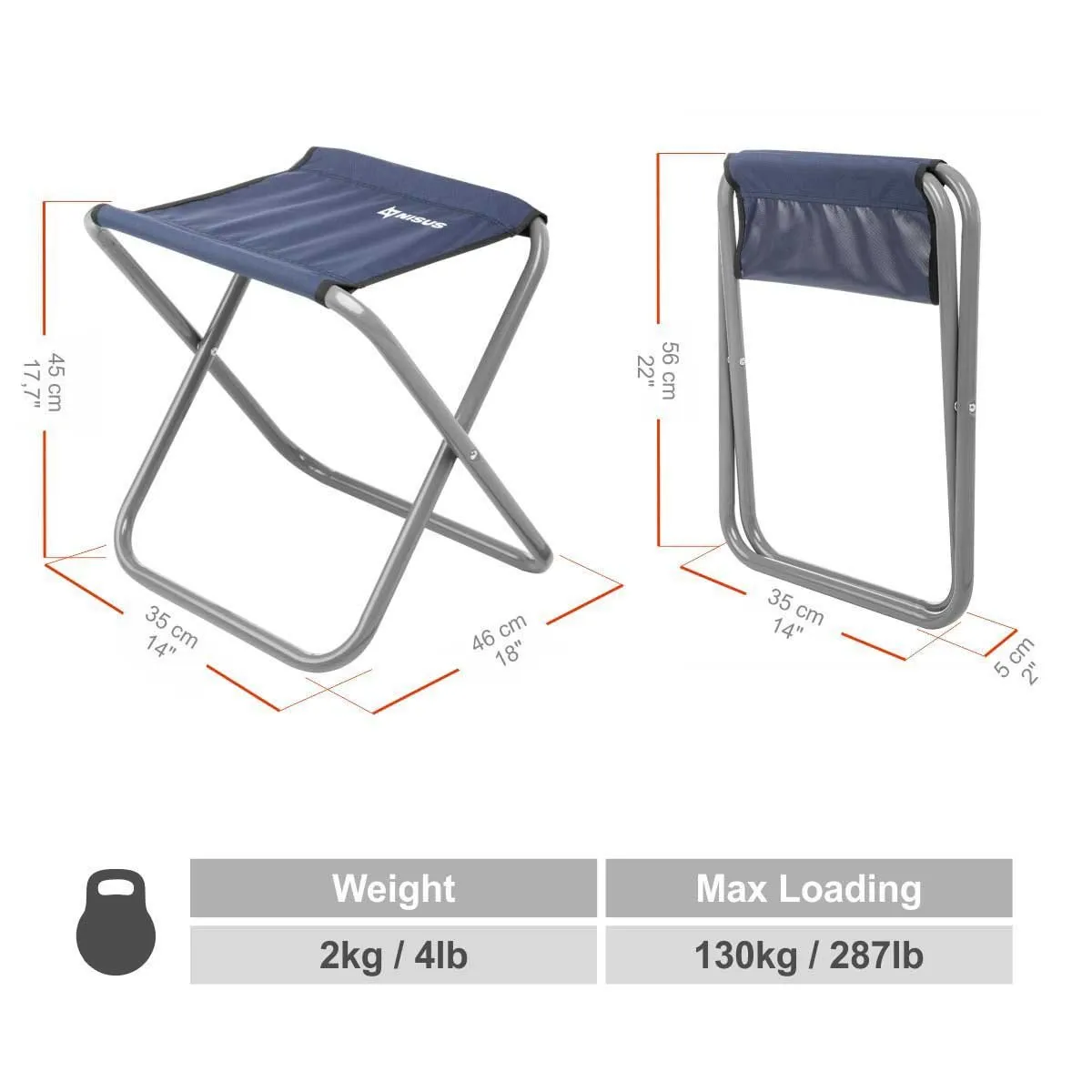 Set of 2 Blue Folding Camping Chairs with Steel Frame