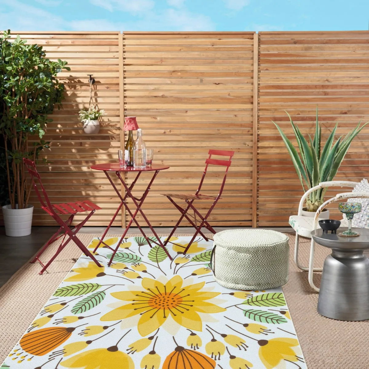 Soleil Floral Yellow Indoor Outdoor Rug