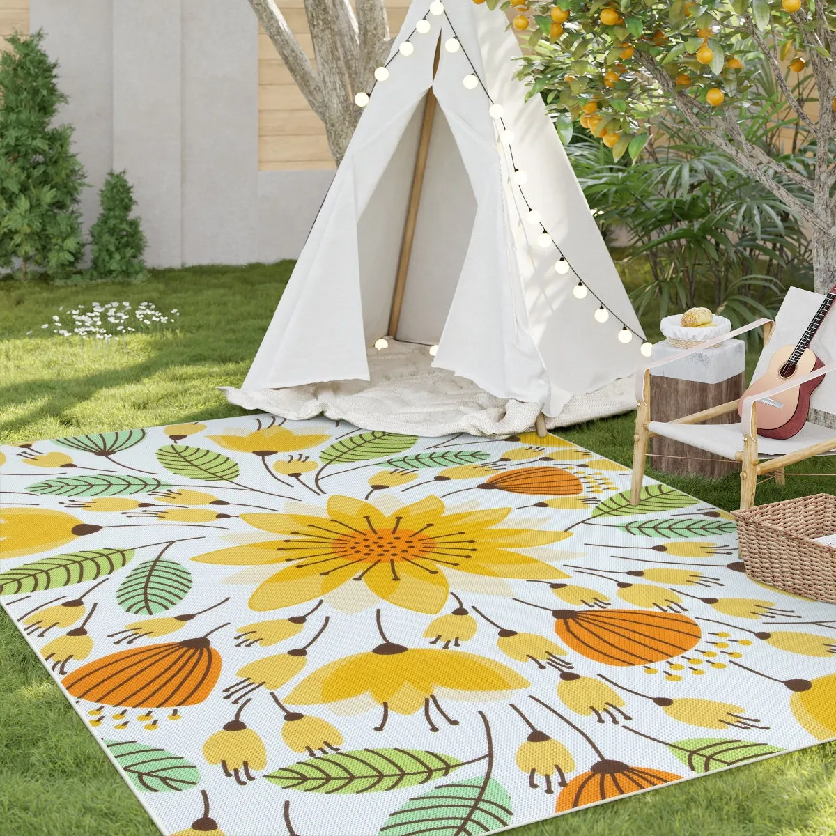 Soleil Floral Yellow Indoor Outdoor Rug