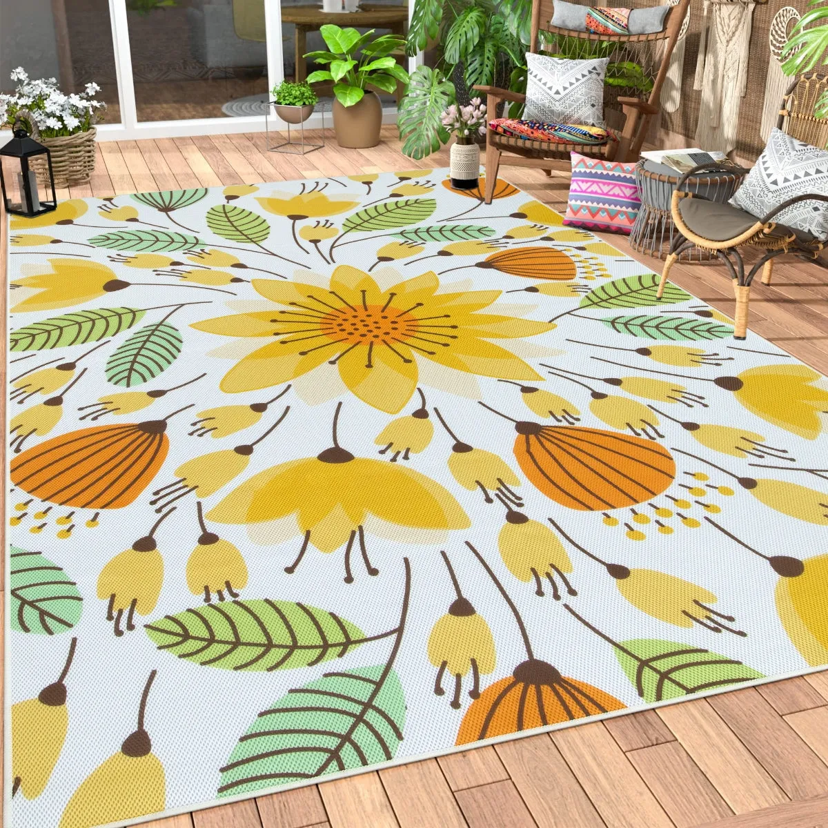 Soleil Floral Yellow Indoor Outdoor Rug