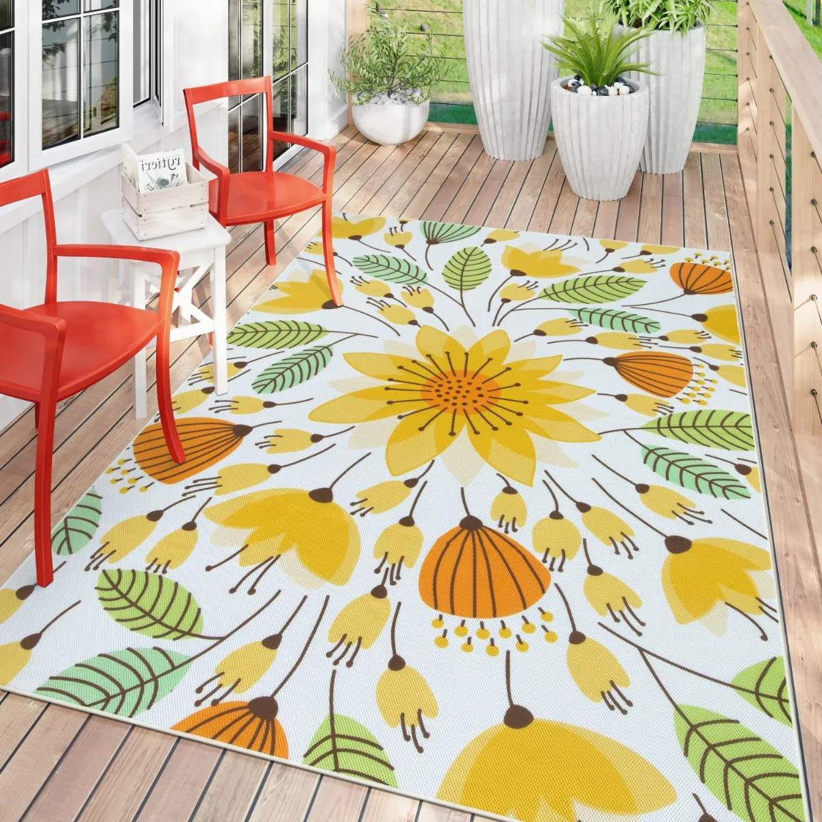 Soleil Floral Yellow Indoor Outdoor Rug