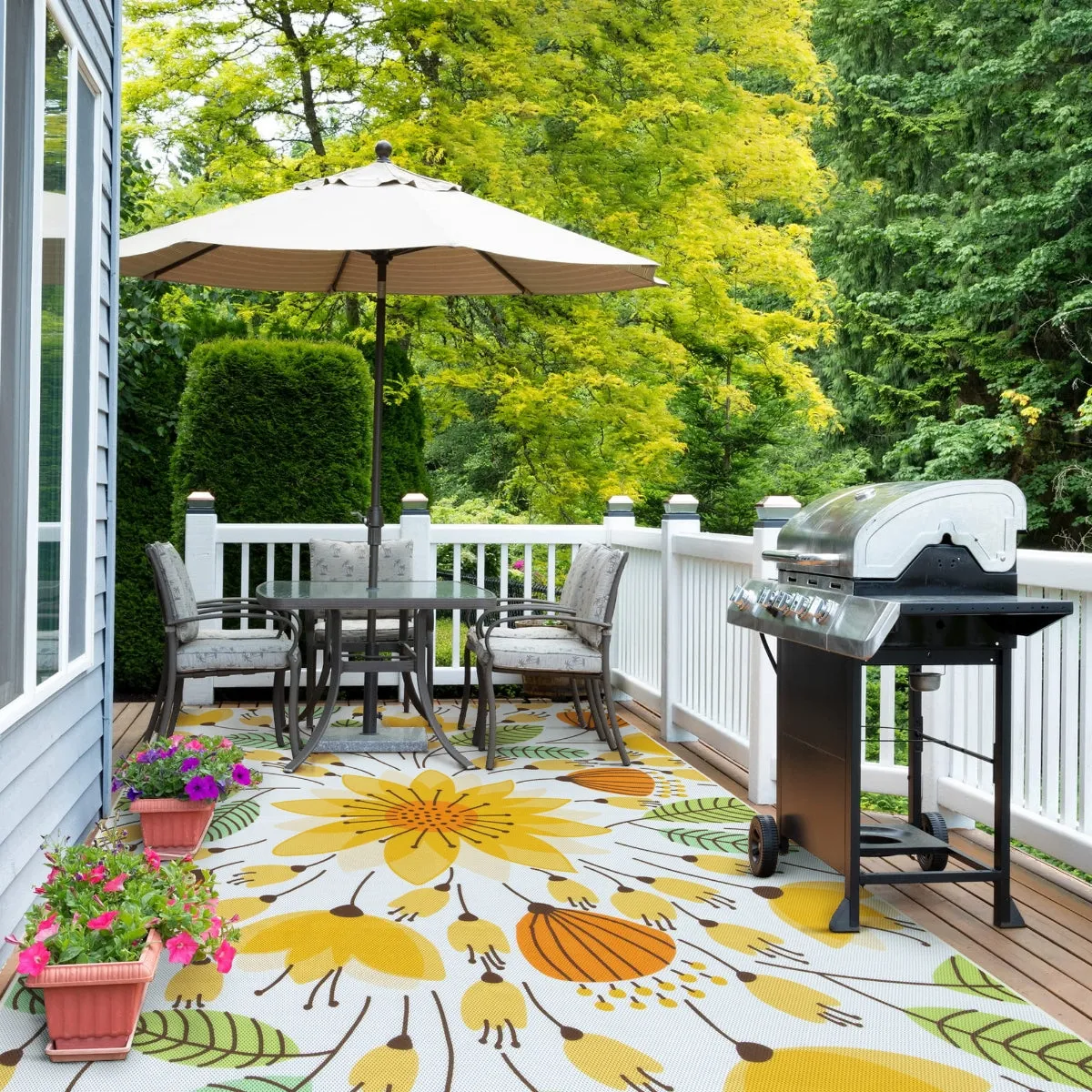 Soleil Floral Yellow Indoor Outdoor Rug