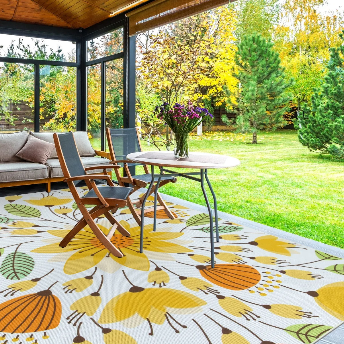 Soleil Floral Yellow Indoor Outdoor Rug