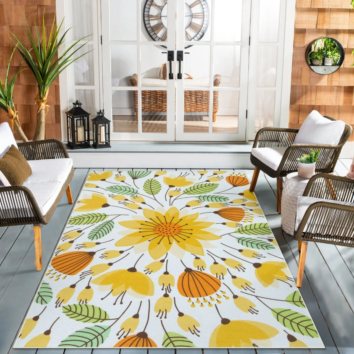 Soleil Floral Yellow Indoor Outdoor Rug