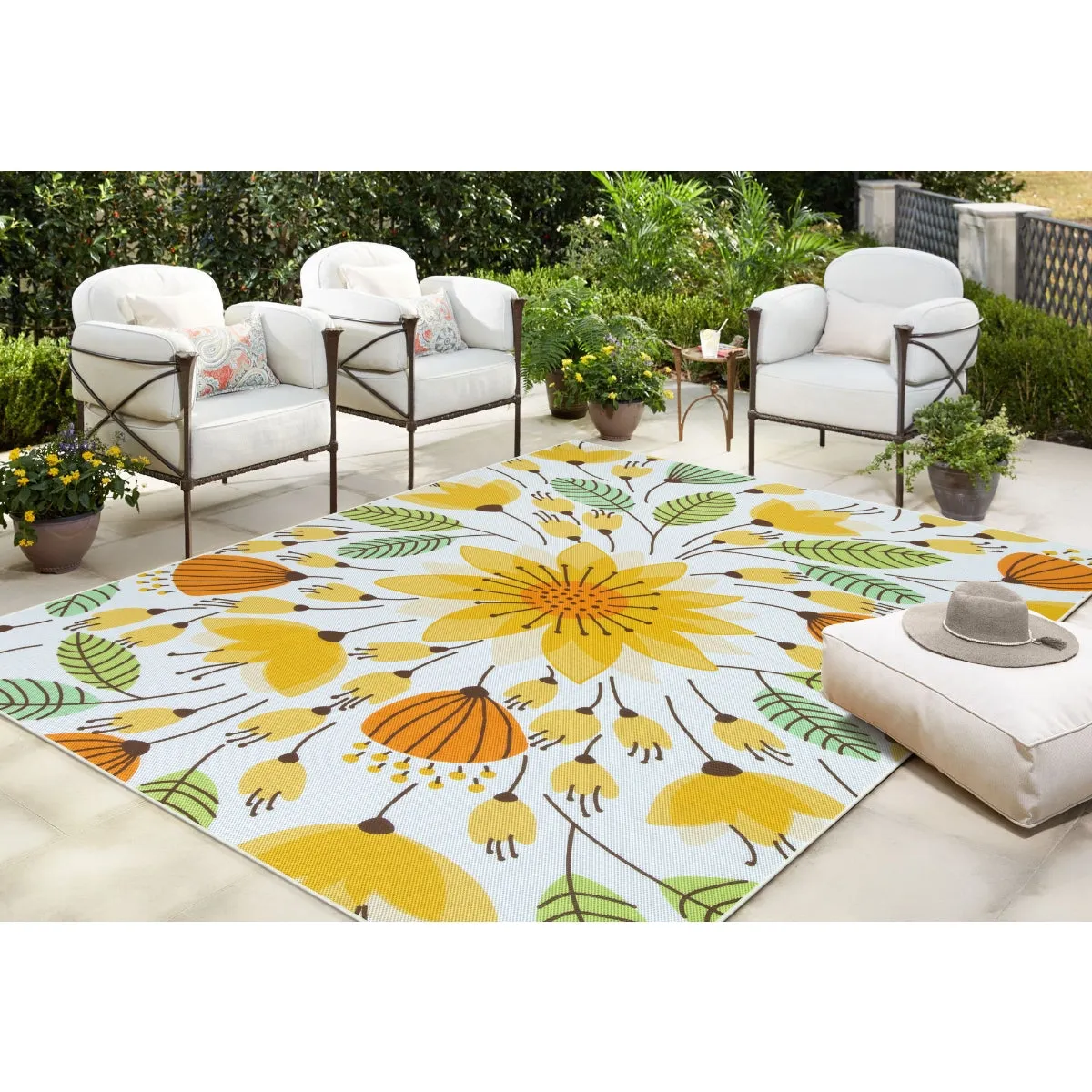 Soleil Floral Yellow Indoor Outdoor Rug