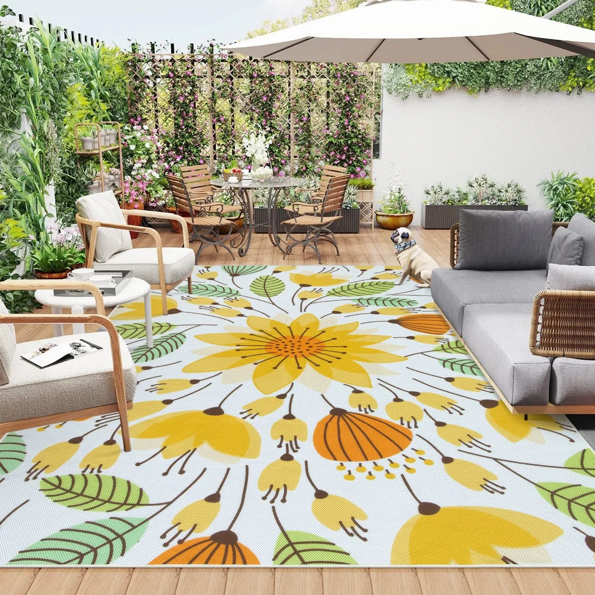 Soleil Floral Yellow Indoor Outdoor Rug