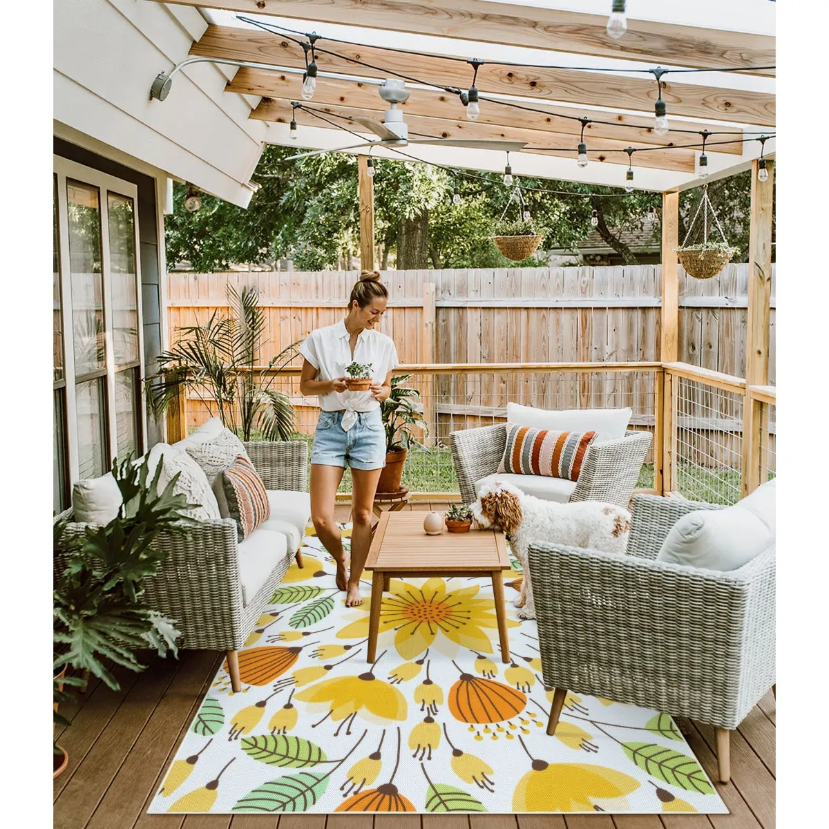 Soleil Floral Yellow Indoor Outdoor Rug