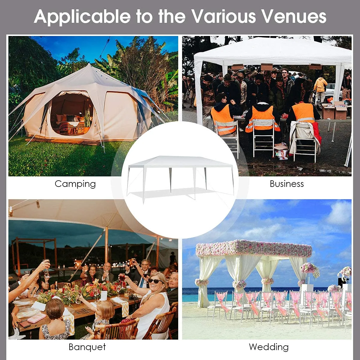 Tangkula 10 x 20 Feet Canopy Tent, Waterproof Wedding Canopy with Wind Rope, Outdoor Shelter Pavilion for Parties