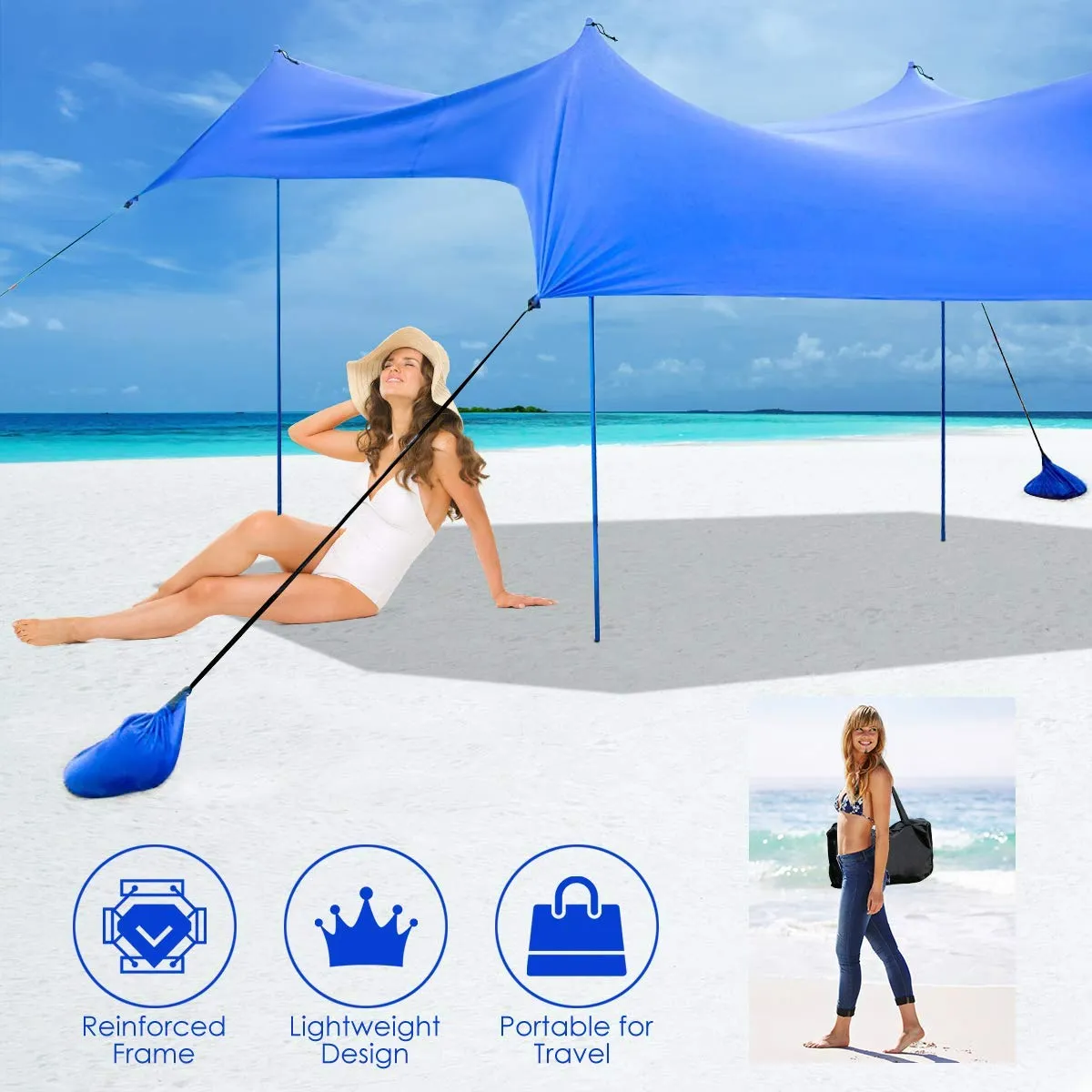 Tangkula Family Beach Sunshade, UPF50  Sun Shade Tent with Aluminum Poles