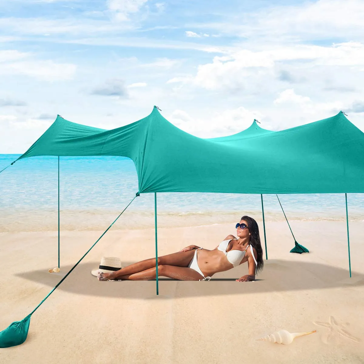 Tangkula Family Beach Sunshade, UPF50  Sun Shade Tent with Aluminum Poles