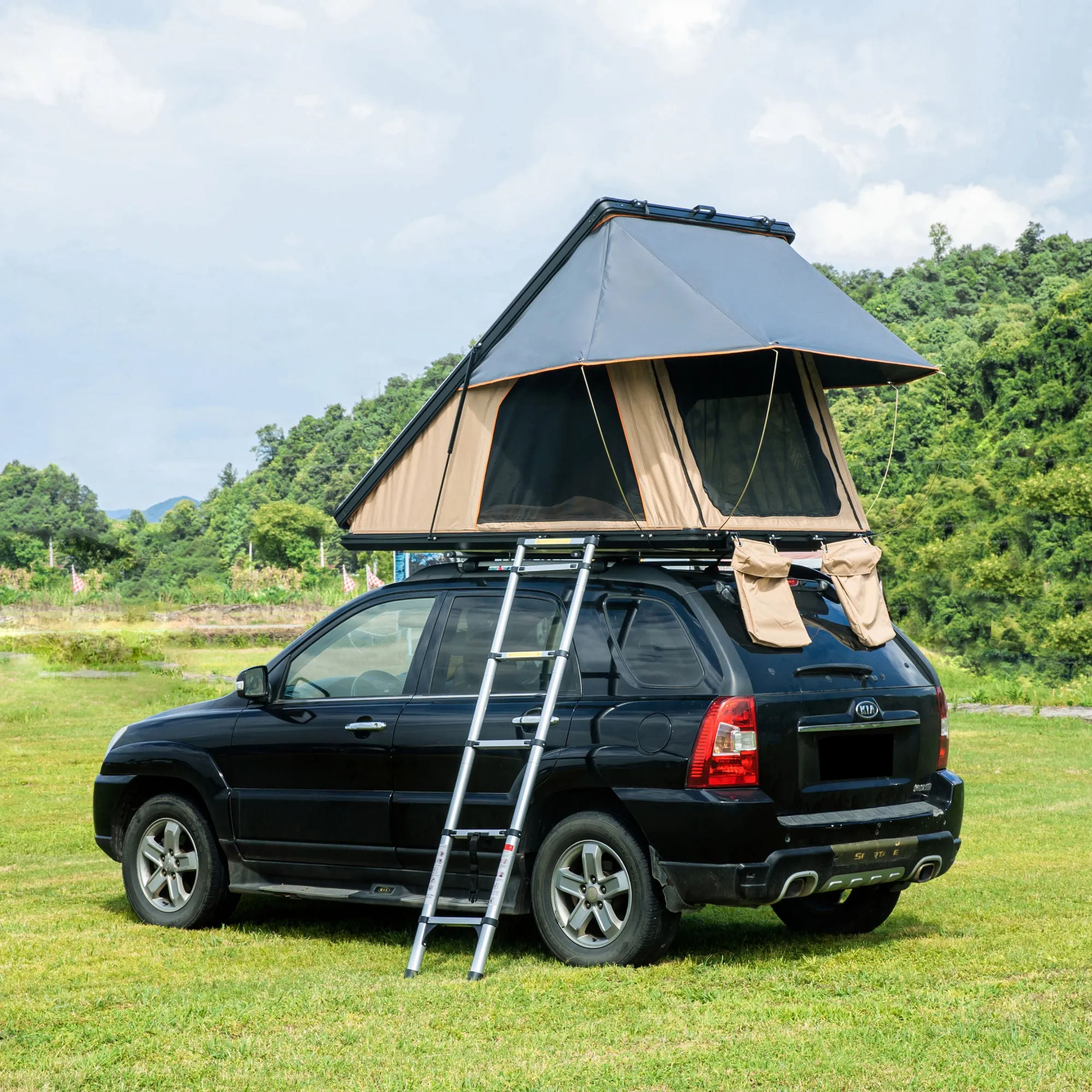 Trustmade Triangle Aluminium Black Hard Shell Beige Rooftop Tent Scout MAX Series ;  With Two Rainflies of Different Colors