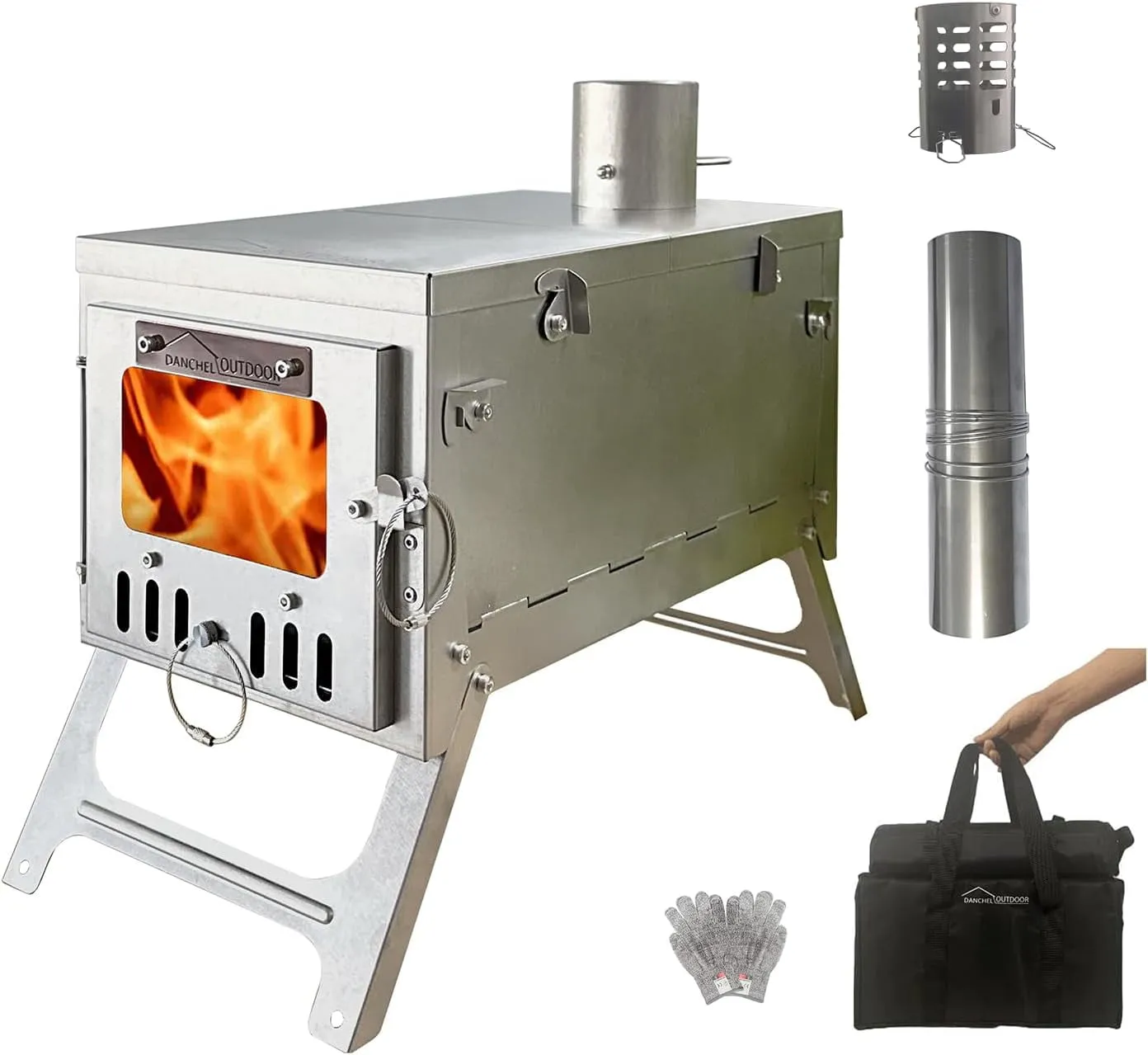 valiant T6 TA1 Titanium Wood Burning Stove Portable 4.4lbs, Folding Camping Tent Stove Lightweight Small Hot Tent Stove 7.2ft Chimney Backpacking