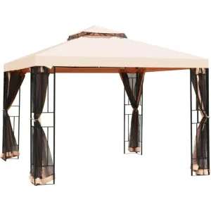 Very Elegant 10x10ft 2-Tier Vented Metal Gazebo Canopy With Mosquito Netting For Patio | Heavy Duty | Dual Roof