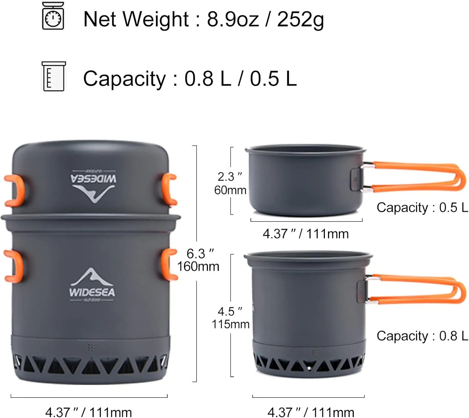 Widesea Camping 800ml Pot   500ml Pan / 290g